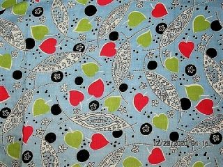 2 1/4 Yds Vtg Blue Red Green Heart Cotton Feed Sack Style Fabric 35w Craft Quilt