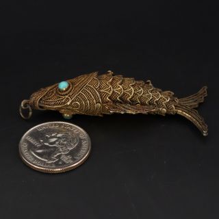 VTG Sterling Silver CHINESE EXPORT Turquoise Movable Fish Keep Box Pendant - 13g 3