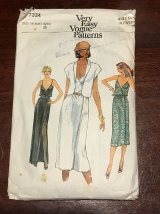 Vintage Very Easy Vogue Women’s Dress & Jacket Pattern 7334 Size 14
