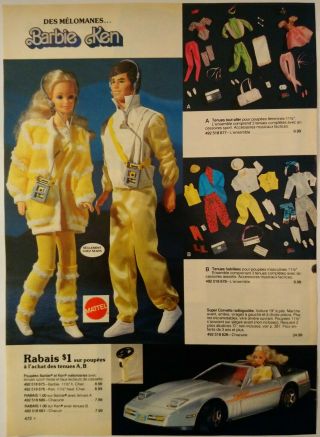 1986 Vintage Paper Print Ad Barbie Ken Clothes Corvette Car Cricket Doll Ruxpin