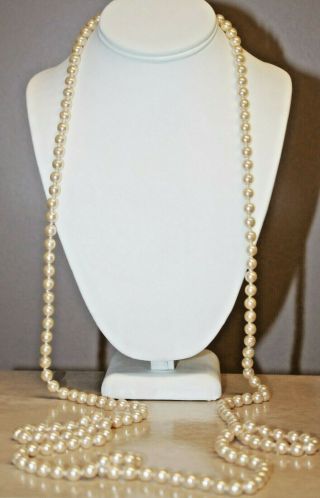 Creamy White Hand Knotted Glass Faux Pearl Strand Very Long Vintage Estate