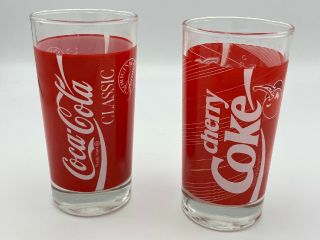 (2) Vintage Coca Cola Classic & Cherry Coke Tall Beverage Drinking Glasses