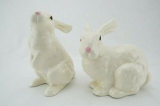 Vintage White Ceramic Bunny Rabbit Figurines Set Of Two