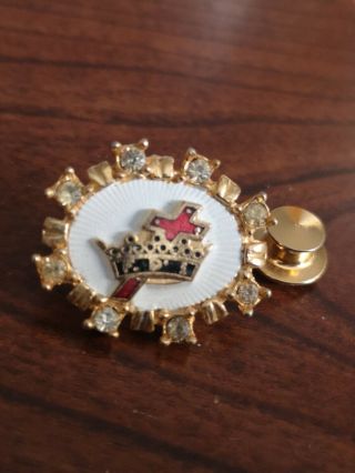 Vintage Freemasonry Knights Templar Red Cross Crown Glass Rhinestone Lapel Pin