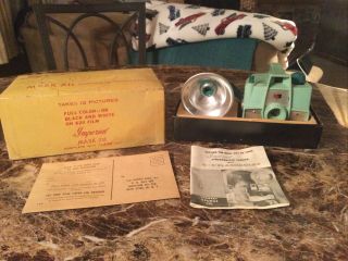 Vintage 50’s Green Imperial Mark Xii Camera With Flash Unit And Box W Inserts