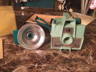 Vintage 50’s Green Imperial Mark XII Camera With Flash Unit And Box W Inserts 2