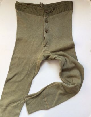 Vintage 1940’s US Military Issued Green Wool Drawers Long Underwear Bottoms S 2
