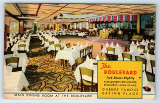 Vintage Linen Postcard The Boulevard Dining Room Elmhurst Long Island Ny