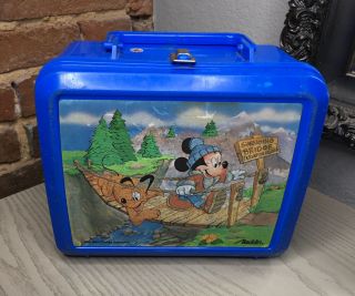 Vtg 90s Mickey Mouse Walt Disney World Aladdin Plastic Lunch Box Pluto Rare