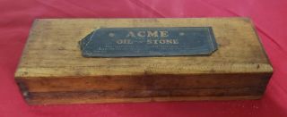 Vintage Acme 7 " Combination Oil Stone In Wood Box Made In Usa