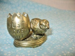 Vintage Brass Toothpick Holder Egg And Chick Just Picked Out 47p7nn