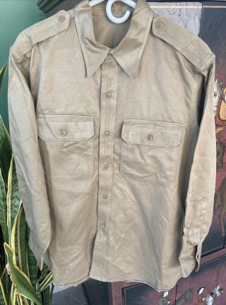 Korea Us Army Khaki Heavy Cotton Shirt 15.  5 33 Vintage 1950 - 1953