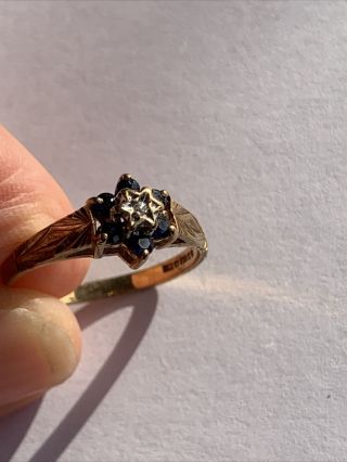 Vintage 9ct Gold Diamond Sapphire Ring,  Size M / N