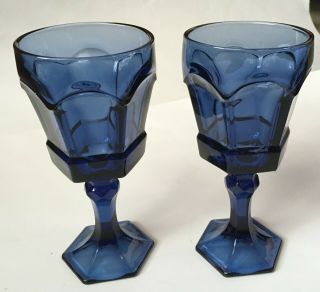 2 Vintage Fostoria Cobalt Blue Water Iced Tea Goblets Virginia Pattern 7.  25 "