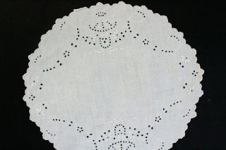 Vintage Off - White Round Embroidery And Cut Work Doily.