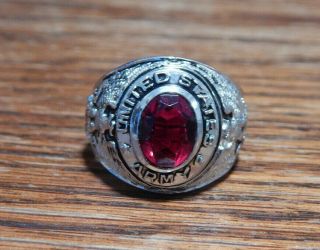 Vintage Taylor Maid Sterling Silver Red Stone United States Army Ring Sz 10.  75