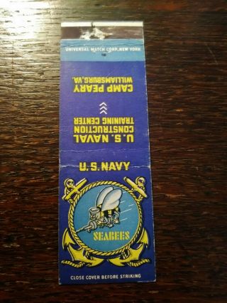 Vintage Matchcover: Us Navy Seabees,  Camp Peary,  Williamsburg,  Va Usn Ww2 04