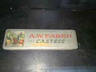 6 A.  W.  Faber Castell 3b Pencils In Vintage Joust Tin Case