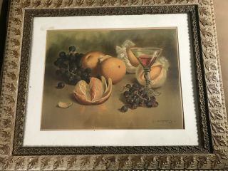 Vintage H Ramonly? " Still Life With Fruits Scene " Pastel Painting - Signed/framed