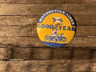 Vintage Porcelain Goodyear Motorcycle Tires Gas And Oil Sign