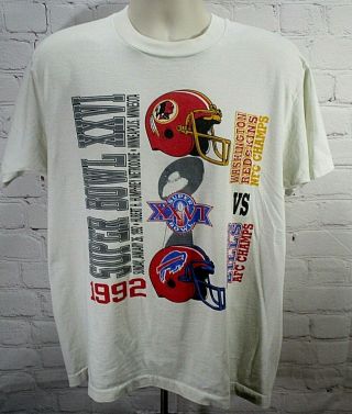 Vtg.  1992 Bowl Xxvi Adult Shirt Washington Redskins Vs.  Buffalo Bills - Read