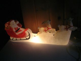Vintage 1970 Empire Plastic Santa In Sleigh with Reindeer Blow Mold Lighted 2