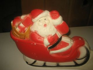 Vintage 1970 Empire Plastic Santa In Sleigh with Reindeer Blow Mold Lighted 3
