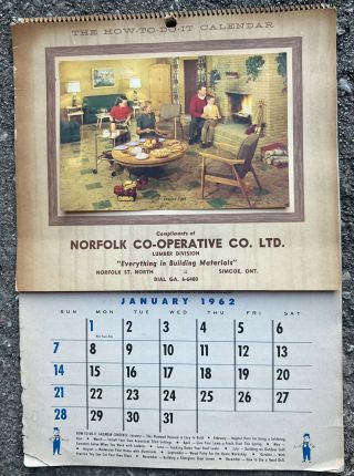 Vintage 1962 Norfolk County Co - Op Simcoe Ontario Calendar Canada