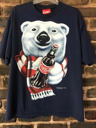 Vintage 90s Coca Cola Polar Bear T - Shirt Blue Size Xl