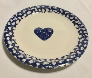 Vtg Folk Craft By Tienshan Hearts Dark Blue Sponge Bread Salad Plates 7.  5 "