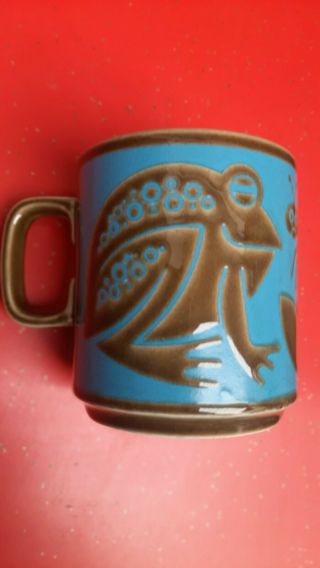 Vintage Hornsea Pottery Mug John Clappison Frog Insect Design Blue 1970s