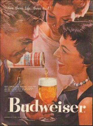 1957 Vintage Ad For Budweiser Beer`retro Can Glass Photo Fashion 032720