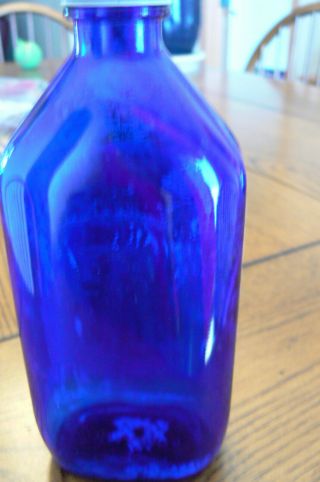 Vintage Phillips Milk of Magnesia Cobalt Blue Bottle Label Metal Lid 12 oz 3