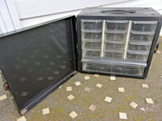 Vintage Akro - Mils 13 Drawer Metal Organizer Storage Parts Cabinet With Door