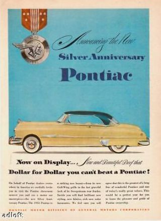 1951 Silver Anniversary Pontiac 2 - Door Hardtop Illustration Vintage Print Ad