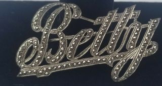 Vintage Art Deco Era Sterling Silver And Marcasite Script Name Pin Brooch Betty