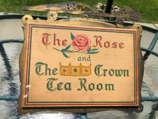 Vintage THE ROSE AND THE CROWN TEA ROOM Two Sided Wooden Advertising Sign 2