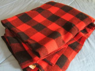 Vintage Faribo Old Camp 100 Wool Blanket Red Black Buffalo Plaid