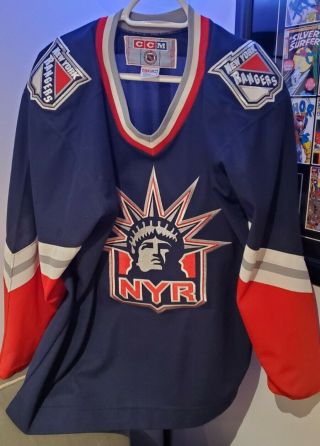 Vintage Ccm York Rangers " Lady Liberty " Nhl Hockey Jersey Men’s Size L