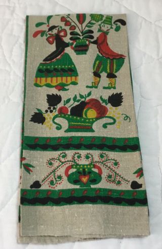 Vintage Kitchen Towel,  Folky Swiss Man & Woman,  Flowers,  Rooster,  Hearts,  Etc. 2