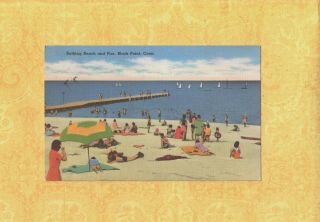 Ct Niantic Black Point Beach 1959 Vintage Postcard Bathers & Pier To West Hartfo