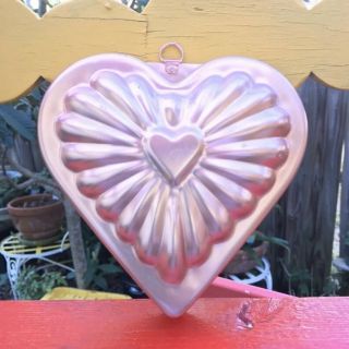 Vintage Heart Shape Copper Tone Gelatin Jello Cake Mold Wall Hanging