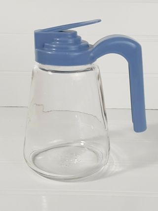 Gemco Usa Vintage Glass Syrup/creamer Pitcher With Blue Plastic Handle 5.  5 " Tall