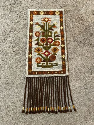 Vintage Hand Woven Wool Tapestry Wall Hanging W/ Fringe Made In Poland Cepelia