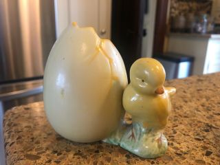 Vintage Ceramic Easter Baby Chick With Cracked Egg Candy Dish Planter Japan