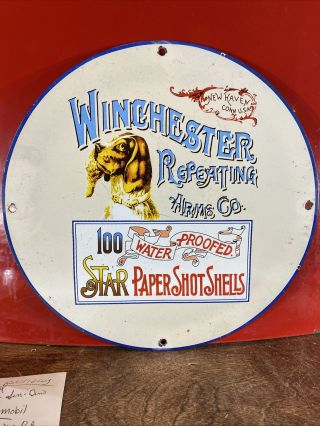 Vintage  Winchester Repeating  Model Porcelain Gas & Oil Sign 12 Inch