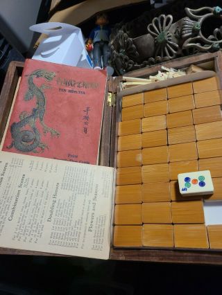 Vintage Pung Chow Mah Jong Tile & Stick Mahjong Game Set