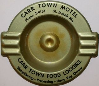Vintage Metal Ashtray Carr Town Motel Food Lockers Harry Vey St Joseph Missouri