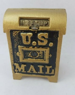 Vintage Cast Iron U.  S.  Mail Box Bank - 4 " Size - Gold & Black