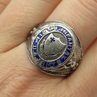 925 Sterling Vintage Grouse Enamel " 112 Infantry Division Army " Ring Size 10 1/4
